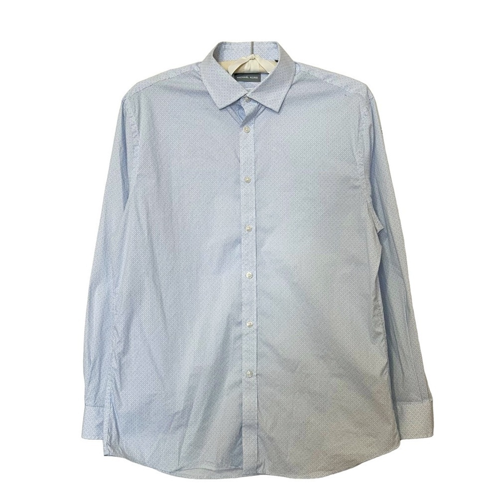 Michael Kors Slim Fit Blue Printed Button Up Collared Dress Shirt - Sz L /16 1/2